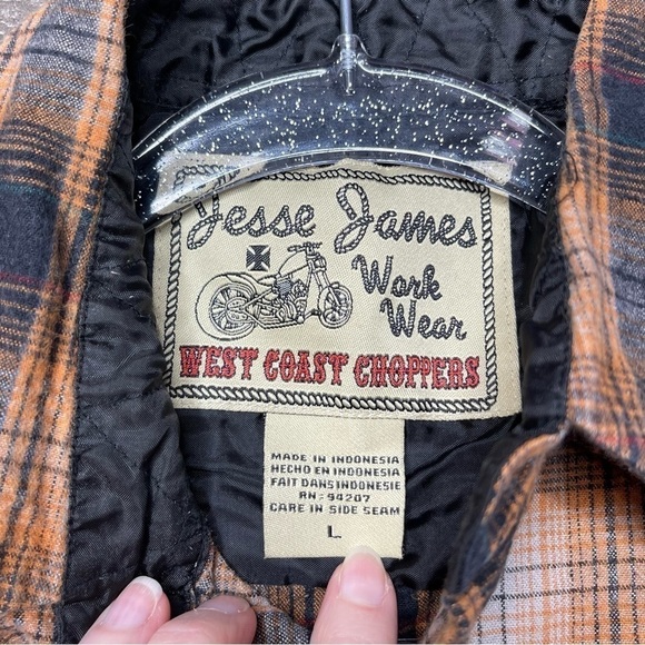 Jesse James Work Wear West Coast Choppers Plaid Long Sleeve size Large - Picture 2 of 11